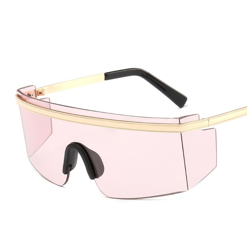 

2021 Fashion Windproof Goggle Sunglasses Men Women One Piece Lens Brand Oversized Flat Top Wrap Metal Sun Glasses For Male UV400