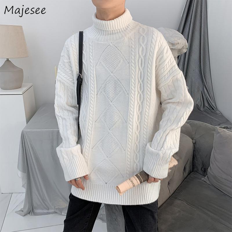 

Men Turtleneck Sweaters Solid Simple Loose Criss-cross All-match Knitted Pullover Korean Fashion Style Trendy Students Leisure, Blue