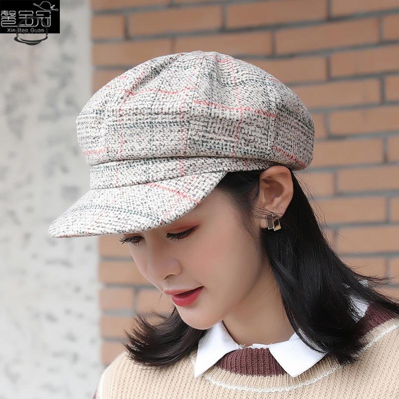 

Autumn and Winter New Style Beret Women Wild Tide Japanese Army Cap Korean Print Artist Hat Wool Octagonal Hat Outdoor Women, Black