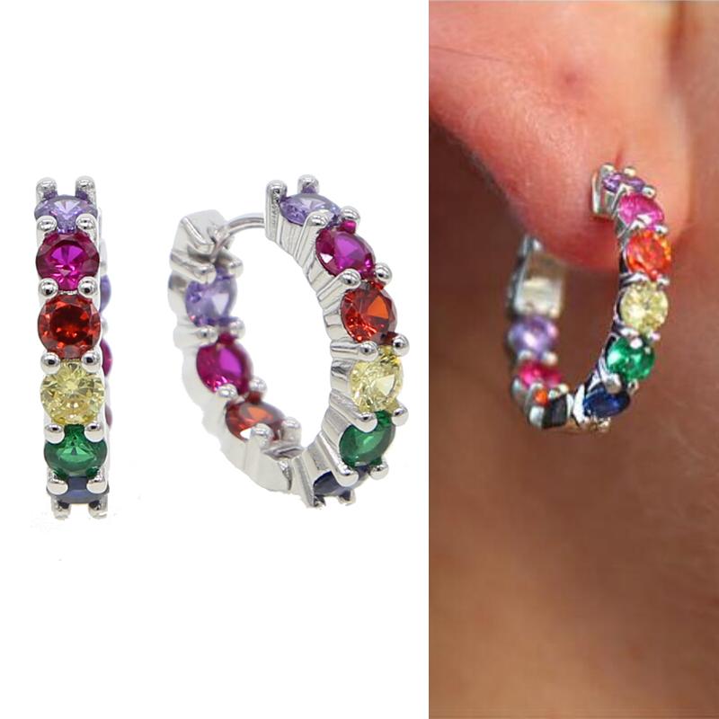 

2021 spring hot fashion 22mm rainbow colorful cz hoop earring Round cubic zirconia for women delicate minimal elegance jewelry