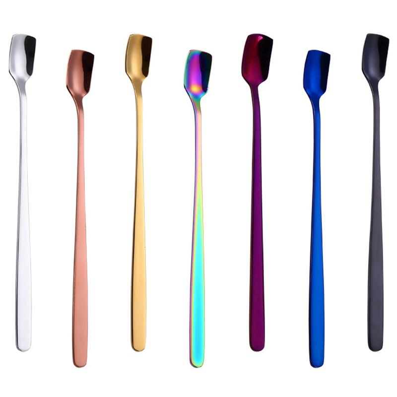 

Stainless Steel Kitchen Supplies Square Head Coffee Spoon Ice Spoons Cocktail Stirring Scoops For Dessert Long Handle Fashion
