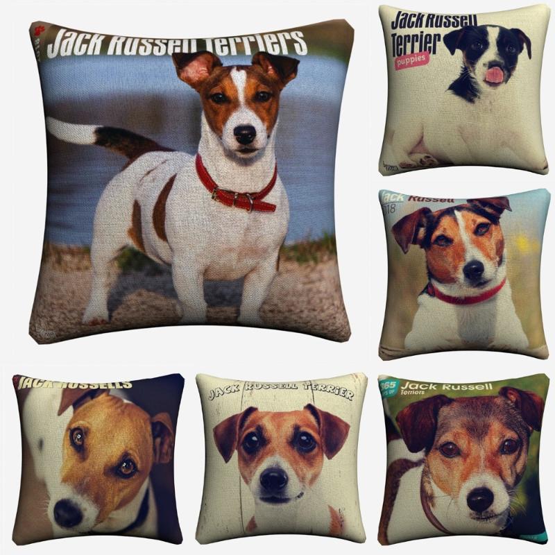

Jack Russell Terriers Pet Dog Style Decorative Cotton Linen Cushion Cover 45x45 cm For Sofa Chair Pillowcase Home Decor Almofada