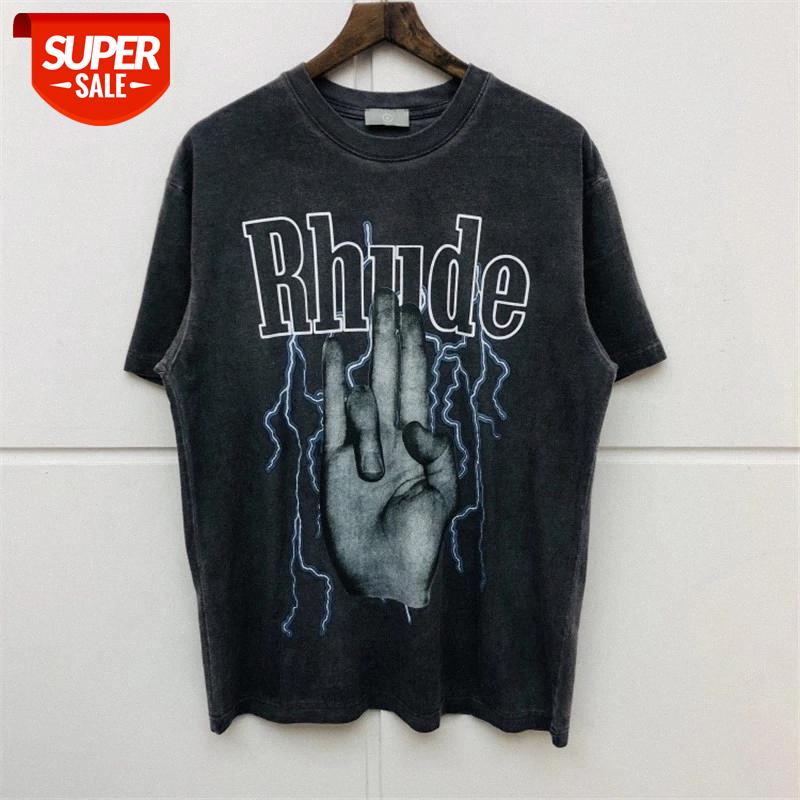 

RHUDE T Shirt Men Women Washed Do Old Summer Style T-shirt #oq85, White;black