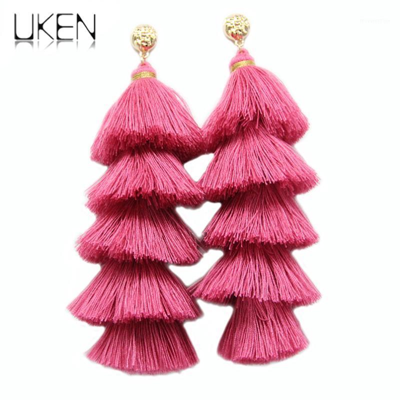 

UKEN Long Tassel Earrings For Women Statement Jewelry 5 Layered Fringe Drop Earrings Big Fashion Handmade Dangle1