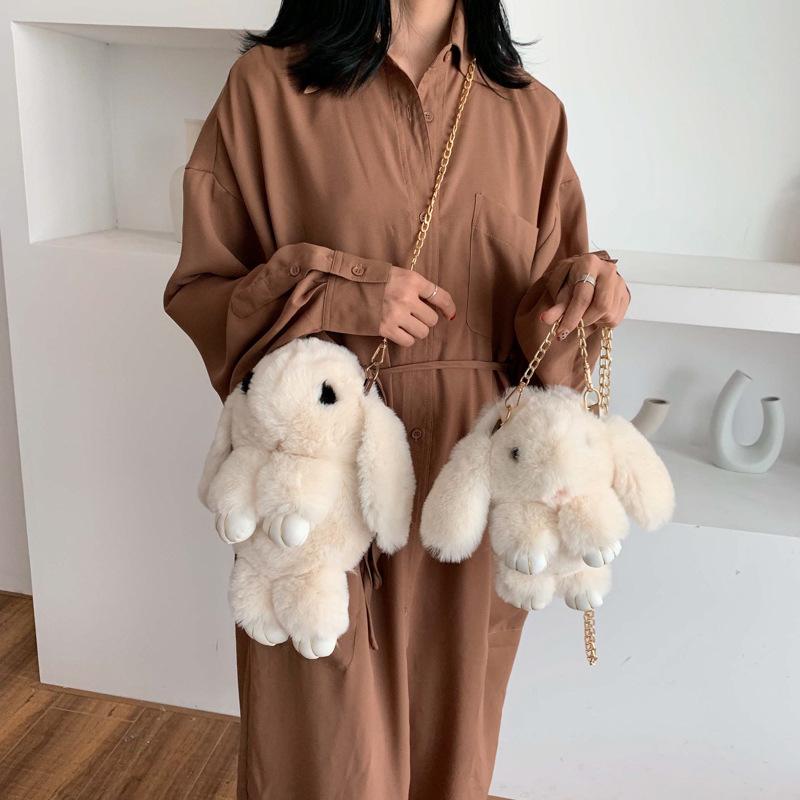 

2021 European and American fashion cartoon chain crossbody bags for women Plush women bags Princess cute ladies hand, S brown