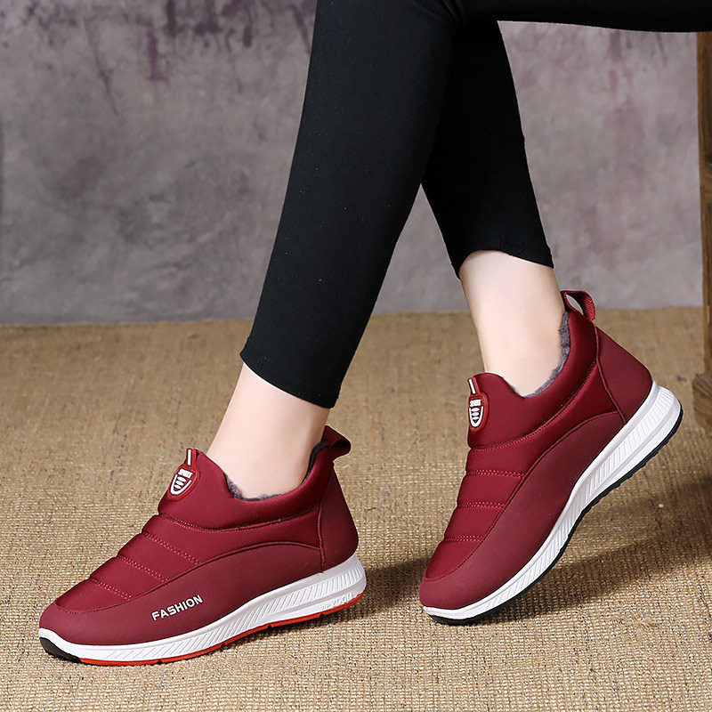 

2021 New Women's Winter Sneakers Shoes Ladies Snow Boots Fashion Vulcanized Flat Slip on Couple Warm Plush Sewing Comfortable Casual 8fip, Red