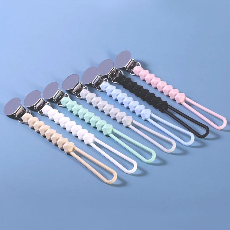 

2pc Hexagonal Silicone Pacifier Chain With Stainless Steel Pacifier Clips Baby Anti-Dropping Baby Chain Teether