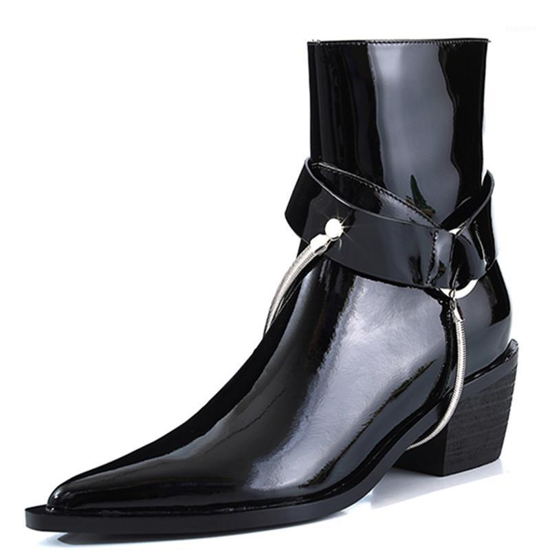 

New Women Pointed Soft Ankle Boots Zippers Boots Fashion Square Toe High Heels Cow Leather 2020 Autumn Winter Knight1, Black