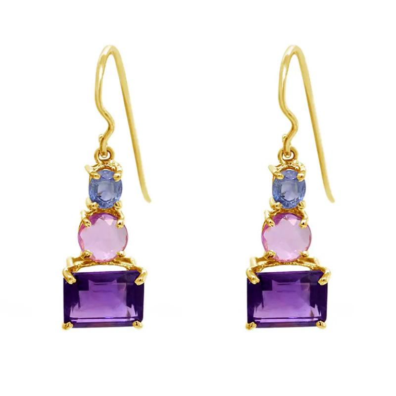 

2020 New Korean Purple Zircon Dangle Earrings for Women Fashion Jewelry Wedding Bridal Drop Earring Statement Accessories Mujer