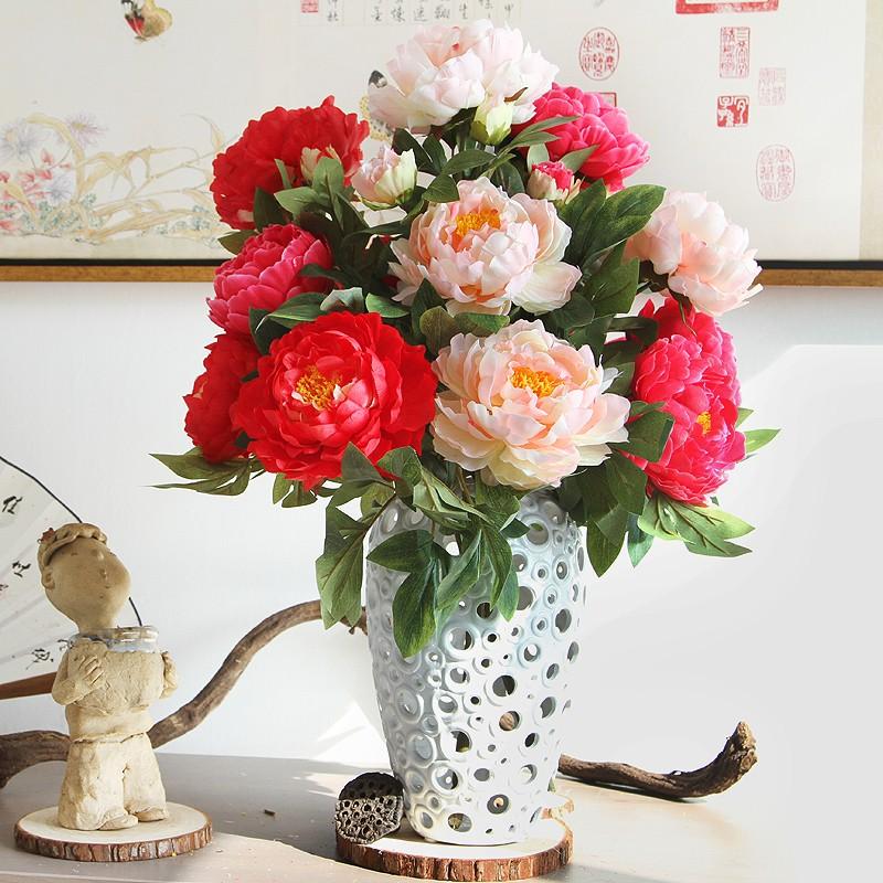 

Hot selling 7 heads bride bouquet wedding flowers peony rose silk flower artificial flower for home decoration table flowers, Pink