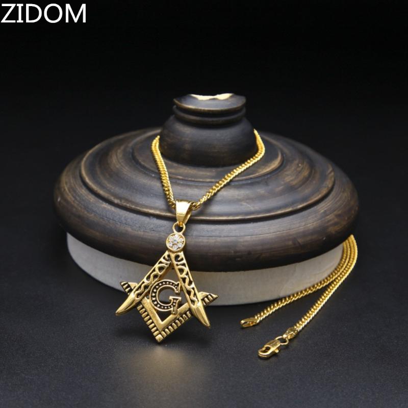 

Gold silver Plated Hip Hop Iced Out Pendant G Necklace Initial Masonic Symbol Compass Free Mason Men Necklaces drop shipping