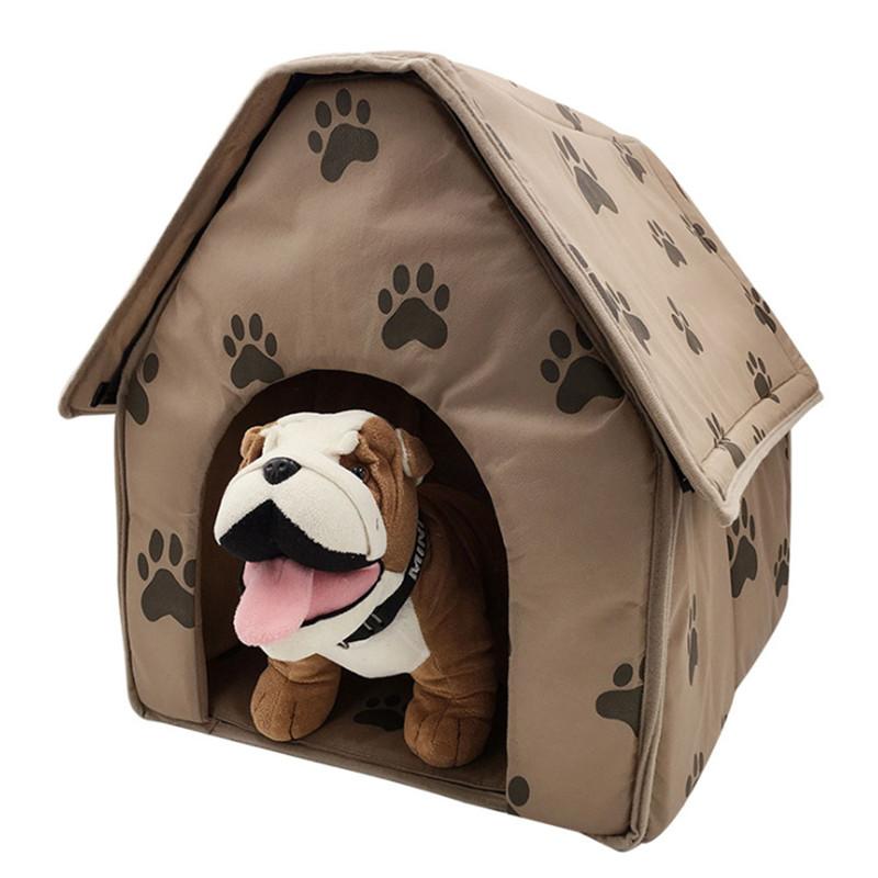 

1Set Pet house Cat bed Dog house Foldable Soft Feet Printed Pet Dog Puppy Cat Kitten Cloth Bed Kennel Warm, Brown