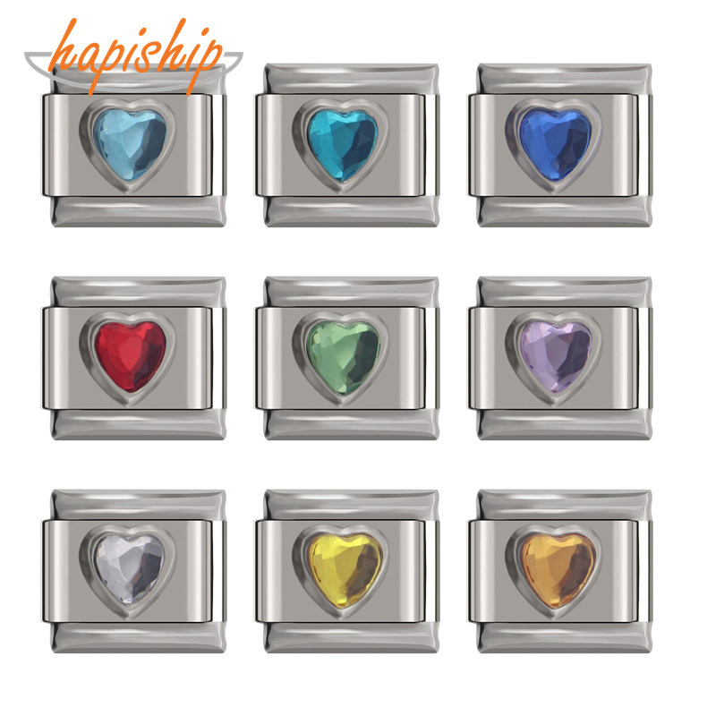 

Hapiship Italian Charm 9mm Width Original Daisy Heart Charm Fit 9mm Bracelet Stainless Steel Jewelry Making DJ33, Golden;silver