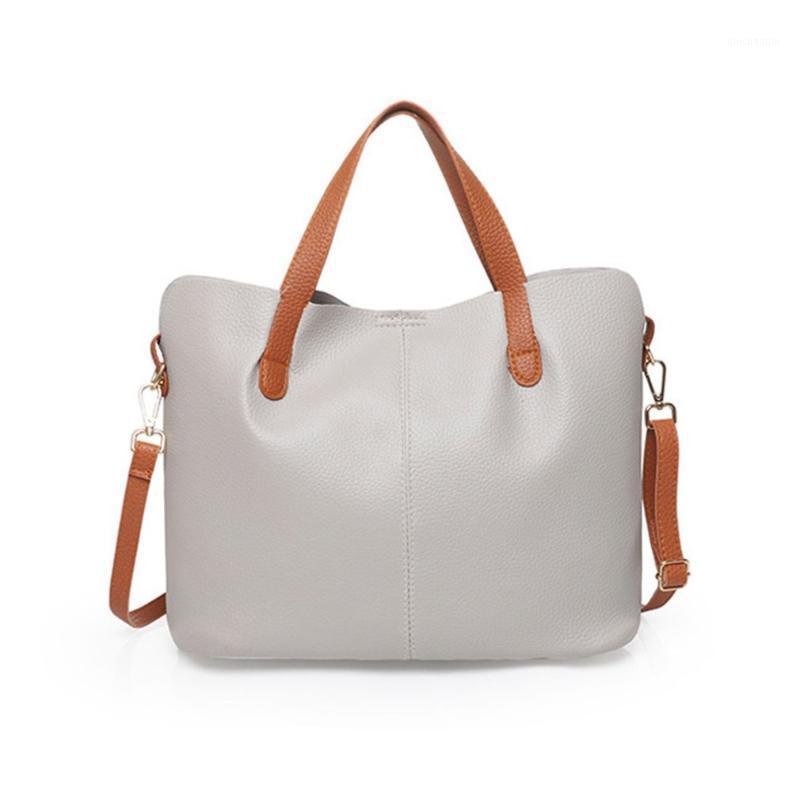 

Leather Women Bag Fashion Hit Color First Layer Leather Cowhide Bag Large Shoulder Messenger1, Beige