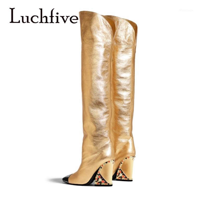 

2020 High Street Fashion Over the knee Thigh High Boots Embellished Heel Gold Leather Long Boots Winter Shoes Women1, Black short