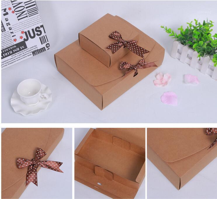 

Vintage Kraft paper box for cake Cardboard Packaging Box With Ribbon Rectangle Storage For Cosmetic DIY Craft Gift Packing1