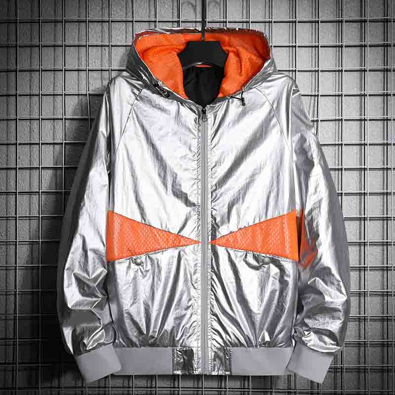 

Men Jacket Fashion New Mens Panelled Jackets High Quality Mens Letter Pattern Zipper Jackets Casual Hooded Windbreaker Size -4XL, Black