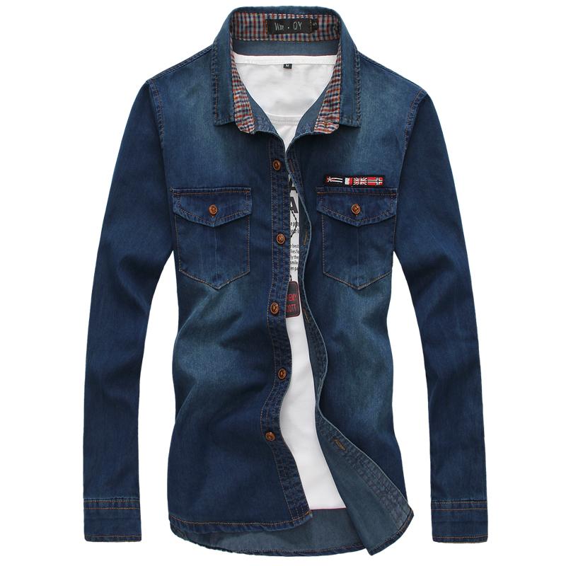 

TANG 2020 Blue Mens Long Sleeve Denim Shirts Autumn Sell Well Cotton Shirt Male Large Size S - 5XL