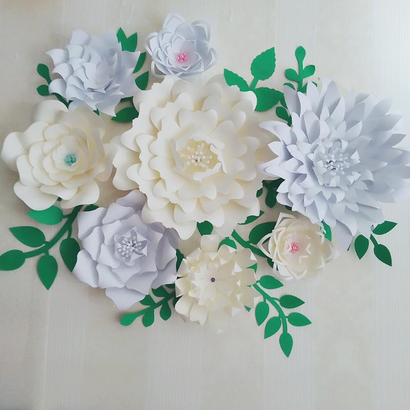 

8PCS Giant Paper Flowers + 11PCS Leaves For Wedding Backdrop Wedding Photography Bridal Shower Photo Shoots Archway Decoration, Custom color