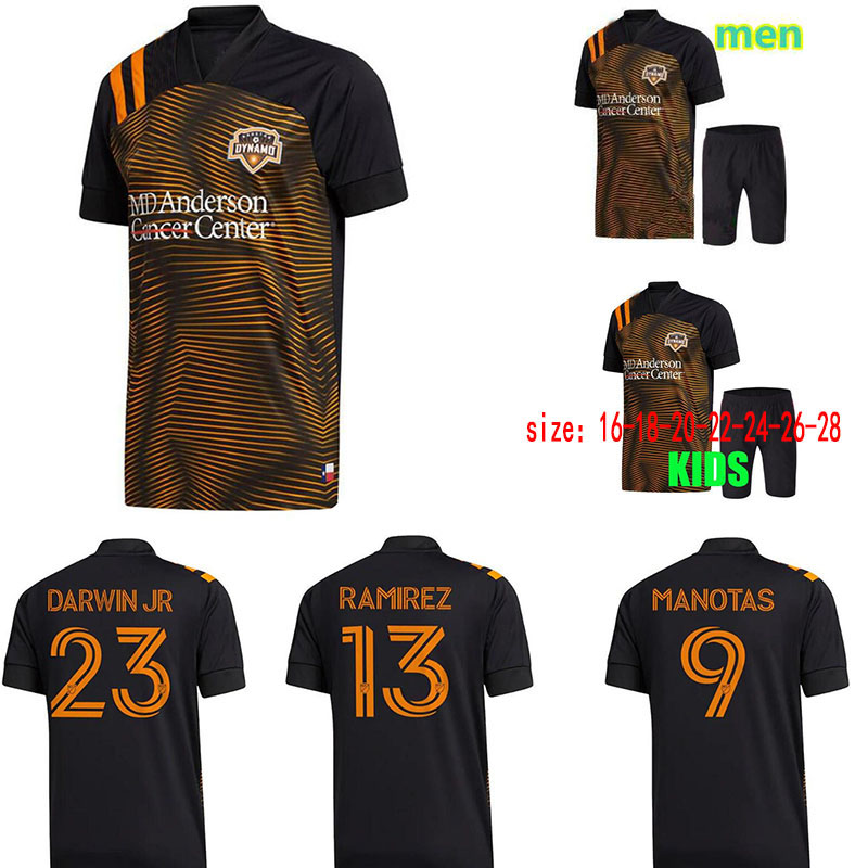 

2021 houston dynamo football suit 20 21 mls #7 elis manotas boys' jerseys dynamo #13 ramirez darwin jr suit, Black;yellow