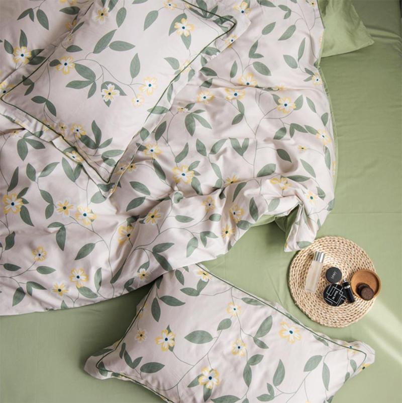 

Pastoral yellow flower green leaf bedding set,full queen king 60s cotton double home textile bed sheet pillow case duvet cover, Picture color