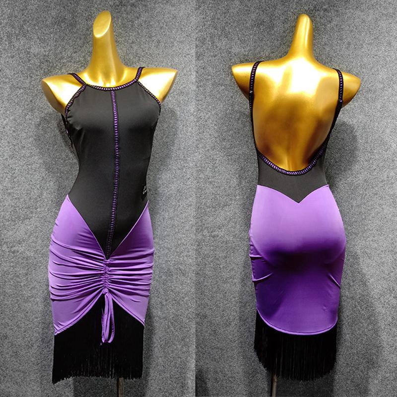 

Latin Dance Dress Sexy Backless Tassel Women Rumba Cha Cha Samba Dancing Clothes Adults Practice Performance Dance Wear, Black