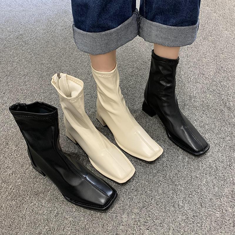 

Shoes Women's Boots Autumn Zipper Luxury Designer Boots-Women Ladies Rubber Fashion Black 2021 Ankle Med PU Basic Rome Square1