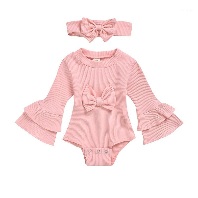

2PCS Newborn Infant Baby Bodysuits Autumn Winter Knitted Clothes Set Ruffles Flare Sleeve Solid Jumpsuits Headband Outfits1, Ah1084orange