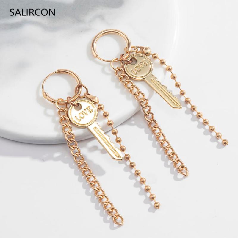 

Salircon Vintage Love Key Drop Earrings Pendants Goth Lovely Chain Tassel Piercing Hoop Earrings for Women Jewelry 2020 Trend