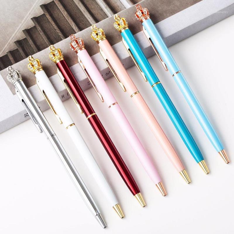 

Crown Metal Ballpoint Pen Promotional Gifts Crystal Pen Luxury Customized Logo Ballpoint Wedding Birthday Gift Engraved Name1, 5pcs light blue