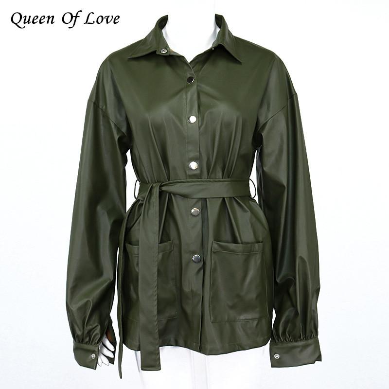 

2021 Autumn Winter New Women Motorcycle Jacket With Belt Medium Length PU Leather Big Pocket Velvet Coat Outwear, Black