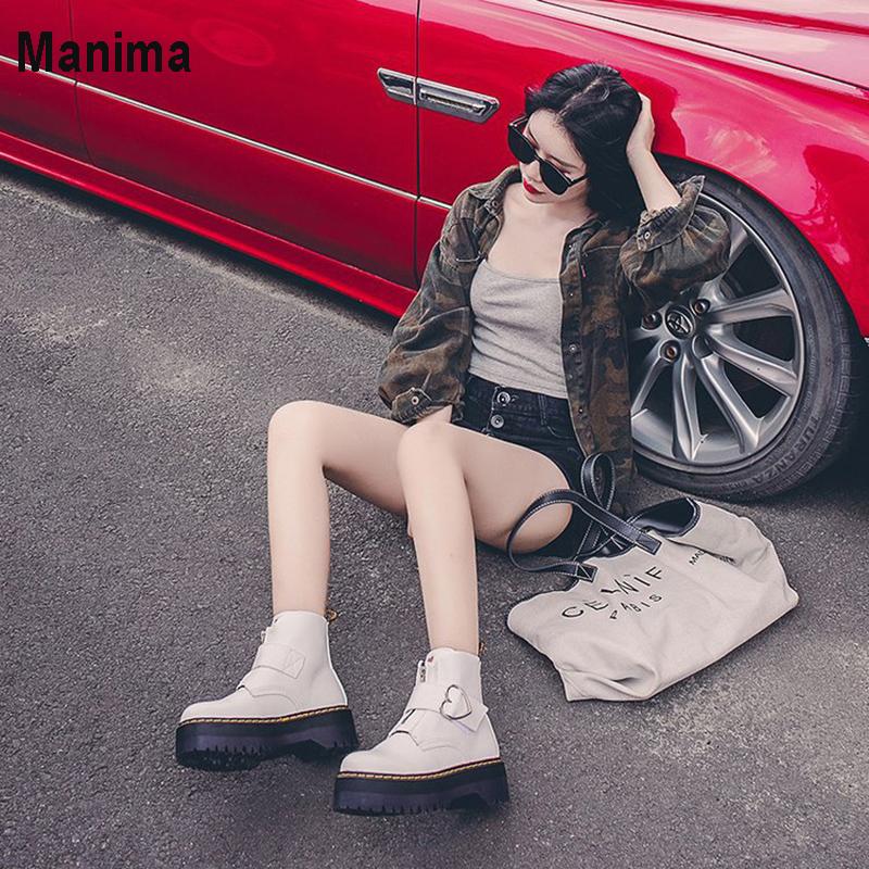 

Boots Women's Autumn European And American Style Square Heel Platform Buckle Ankle Motorcycle Shoes, Black