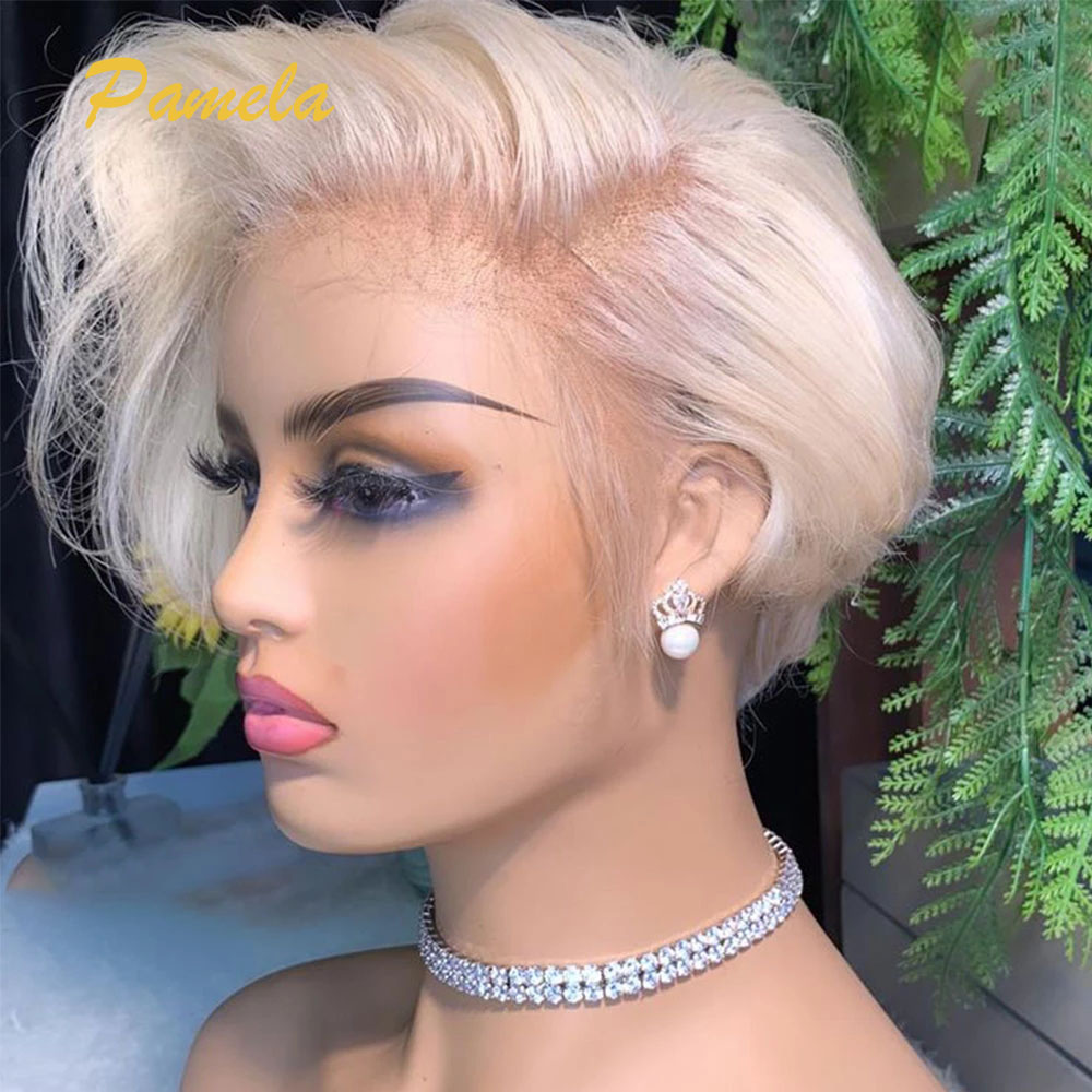 

150% Remy Pre Plucked Wave Brazilian 613 Blonde Bone Straight Side Part Wig 13x4 Short Bob Transparent Lace Front Human Hair Wigs for Women, Natural color