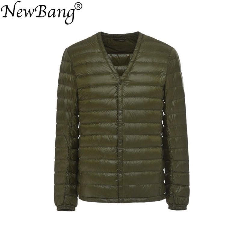 

NewBang Brand Men's Down Jacket Ultra Light Down Jacket Men Slim Windproof Portable V Neck Lightweight Coat Warm Liner 201114, Armygreen