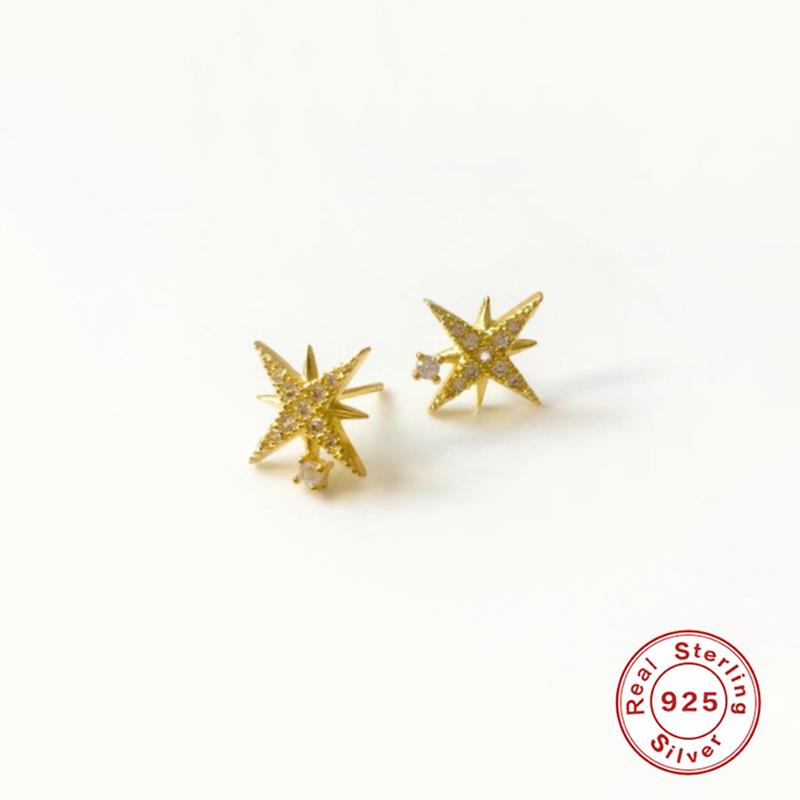 

BOAKO 100% 925 Sterling Silver Stud Earrings For Women Geometric Bling Star Zircon Earings Fine Jewelry oorbellen pendientes W5