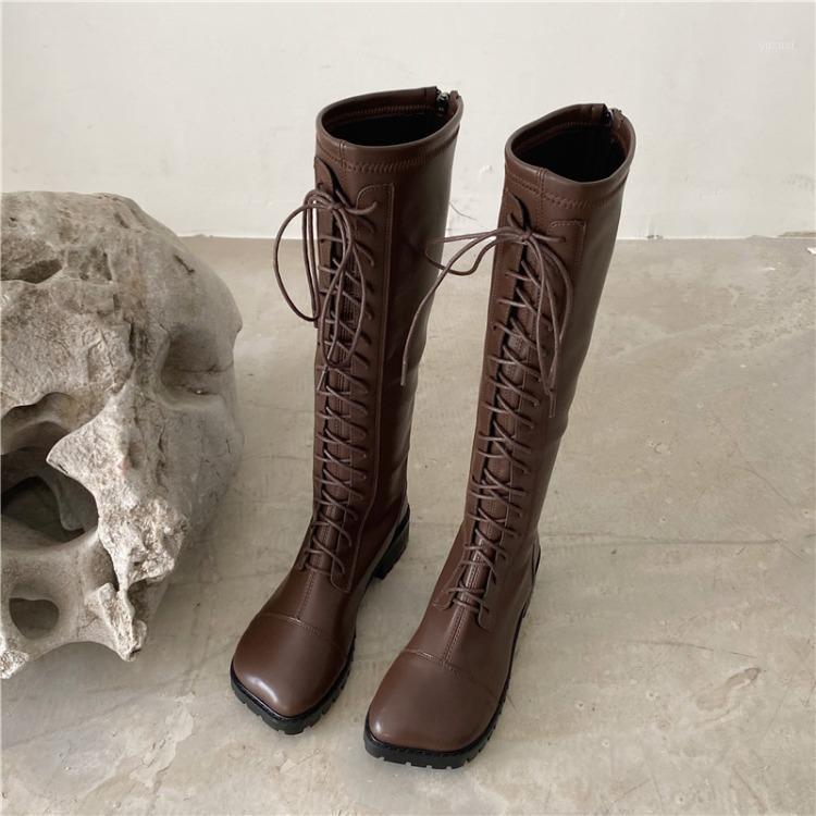 

White Mid-Calf Boots Shoes Boots-Women Winter Footwear Luxury Designer Round Toe Low 2020 Mid Calf Lolita Fashion Ladies1