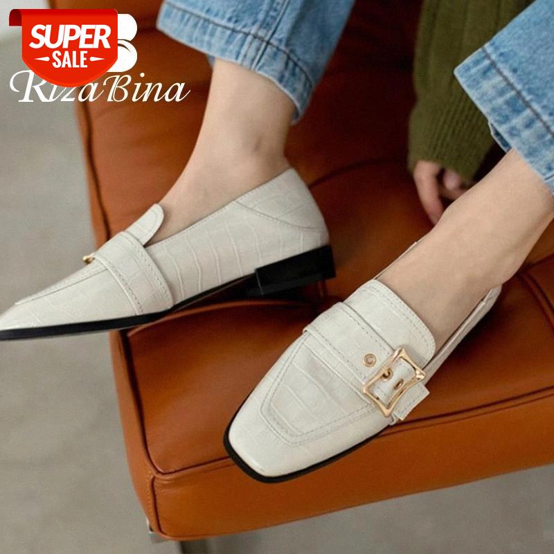 

RIZABINA Size 31-42 Women Shoes Real Leather Stone Partern Shoes Fashion Cool Ladies Buckle Daily Footwear #c49m, Black