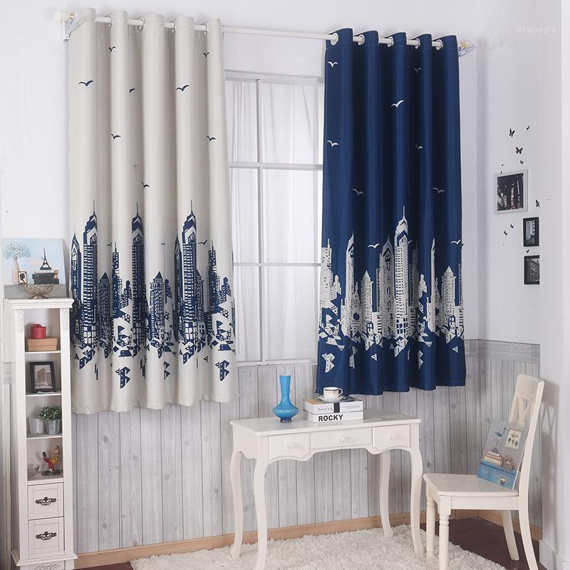 

New Blue Castle Curtains Mediterranean Style For Living Room Short Curtains For Children Room Bedroom Window Half1, One pcs blue