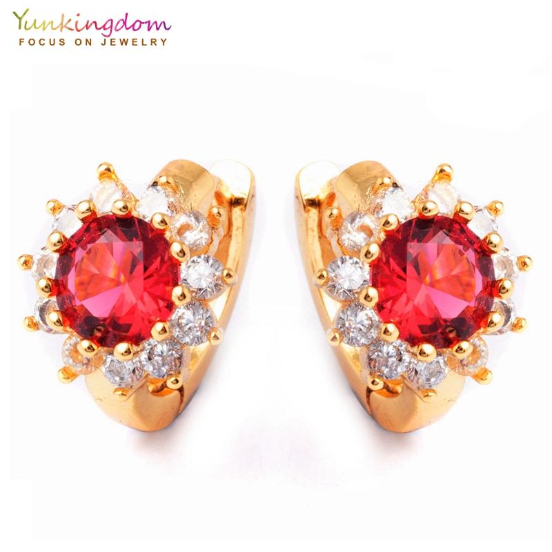 

Yunkingdom Red Blue CZ Crystals Hoop Earrings for Women Flower Fashion Earrings Hoops Womens Jewelry
