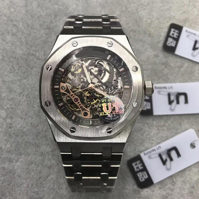 

Top mens watch Sapphire Glass 42MM skeleton dial automatic movement Solid Stainless strap Male wristwatches, Make waterproof 50m