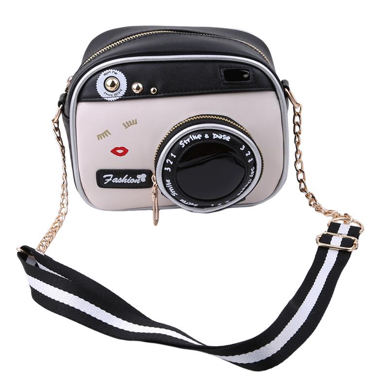 

Creative Handbag 2021 Vintage PU Leather Lady Camera Shoulder Bag Female Handbag Chain Messenger Female Crossbody Bag Flap Totes, Black