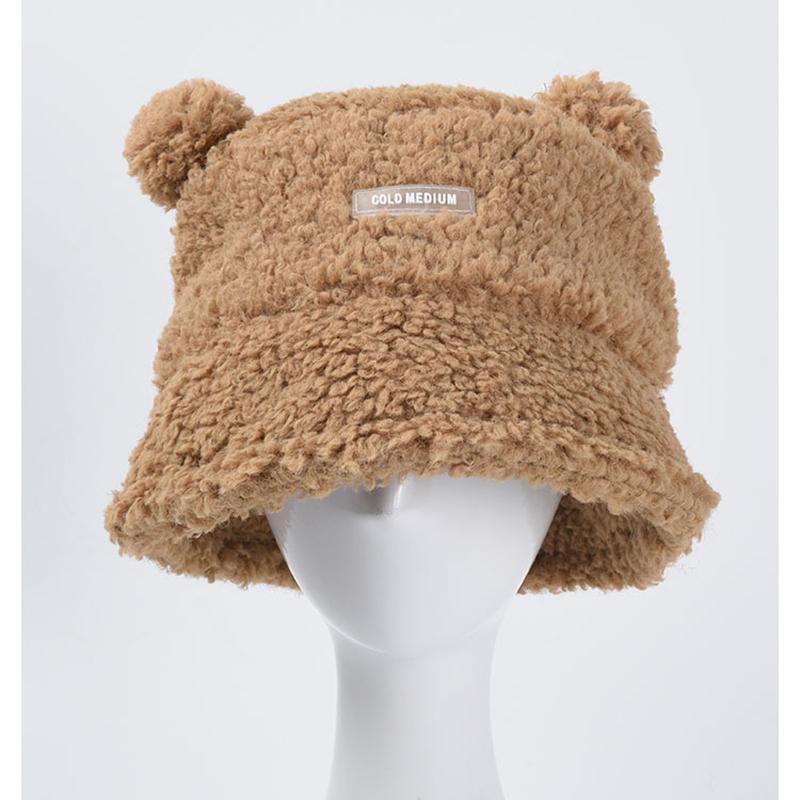 

New Female Cute Ear Lamb Fur Fisherman Hat Student Warm Bucket Hats Women Autumn Winter Warm Caps Wholesale B073, White