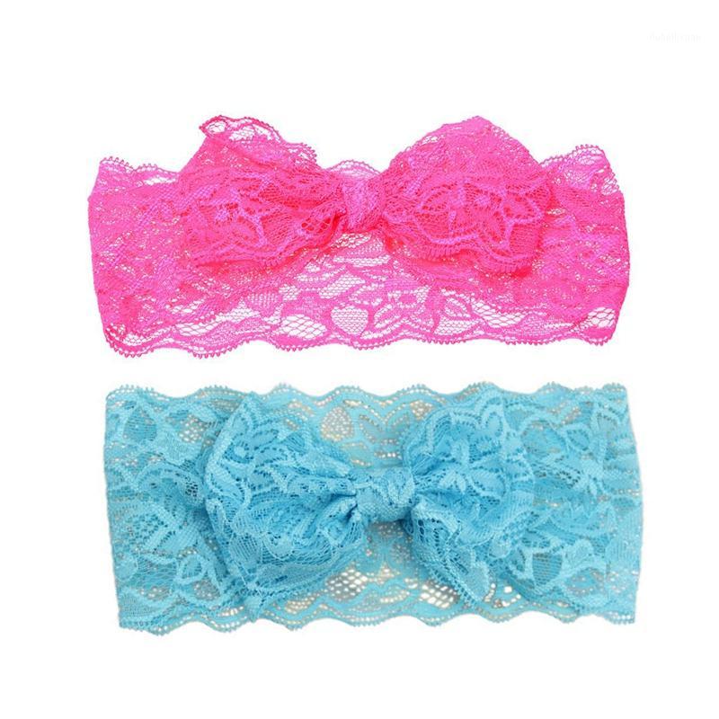 

2Pcs Kids Baby Girl Lace Bowknot Headband Headwear - Blue & Rose-Red1