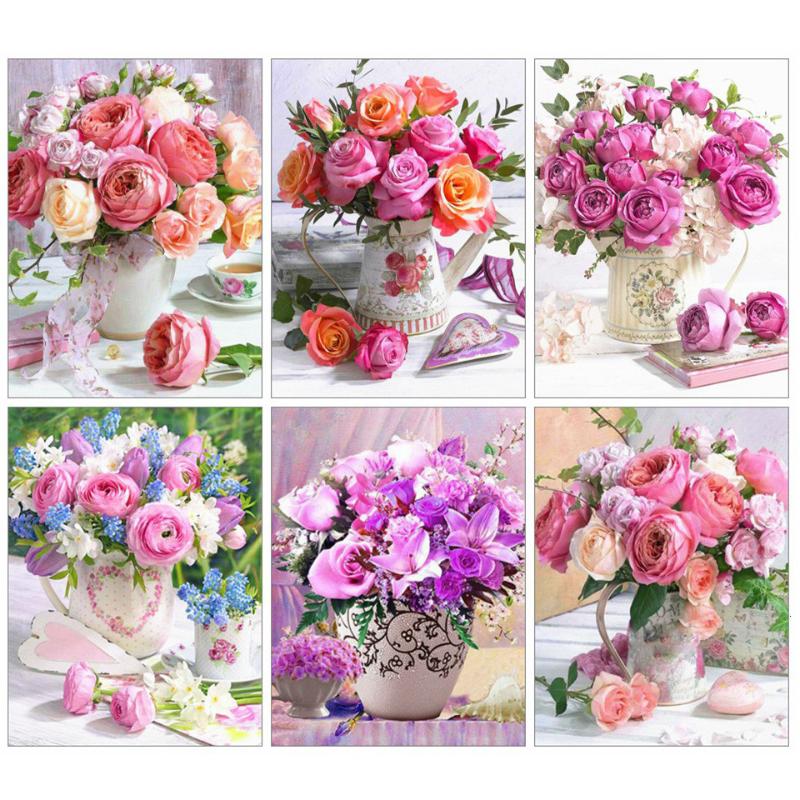 

AZQSD Full Drill Square Diamond Painting Flower Vase Cross Stitch Rhinestones 5d Embroidery Sale Home Decoration Gift Diy