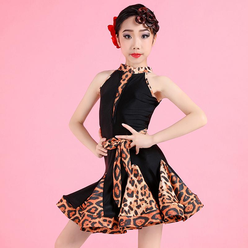 

Latin Dance Dress Female Children Sleeveless Leopard Dress High Quality Dance Skirt Girl Practice Wear Performance Costume 3447, As picture dress