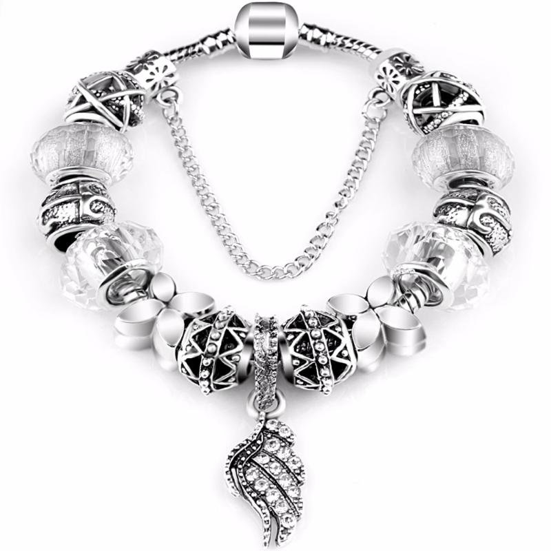 

2020 Fashion charm bracelet with feather dangle charms fit P bracelet for women