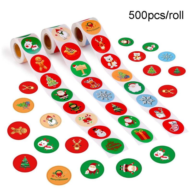 

500pcs/roll Merry Christmas Kraft Handmade Stickers Wedding Decor Party Supplies Cards Box Package Label Sealing Stickers