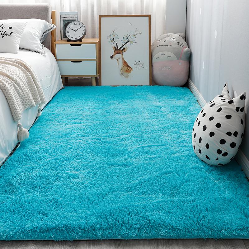 

Nordic ins bedroom small carpet white plush bedside rug living room thick mats suitable for home decoration boy crawling carpet, Blue