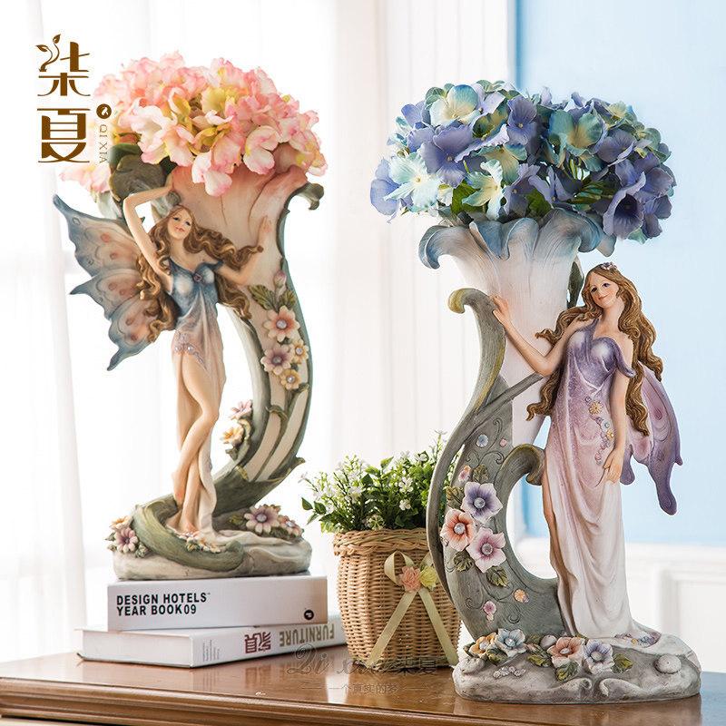

Europe resin creative angel flowers vase statue home decor girls fairy vase wedding crafts room decoration garden flowers pot