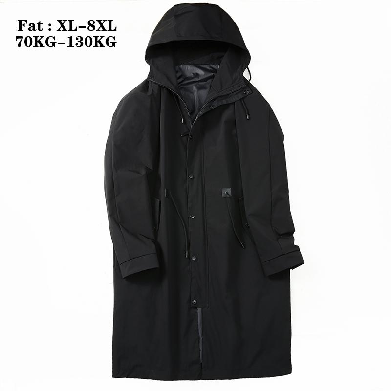 

Over Size 5XL 6XL 7XL Men's Black Casual Trench 2020 New Autumn Spring Designer Fall Long Jackets Men Fashion Hooded Fat Coat